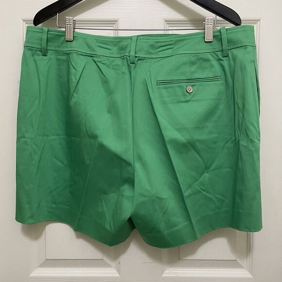 NEW LRL Lauren Ralph Lauren Satiny Khaki Shorts Cotton Blend Green Sz 16 Vintage - Picture 2 of 8